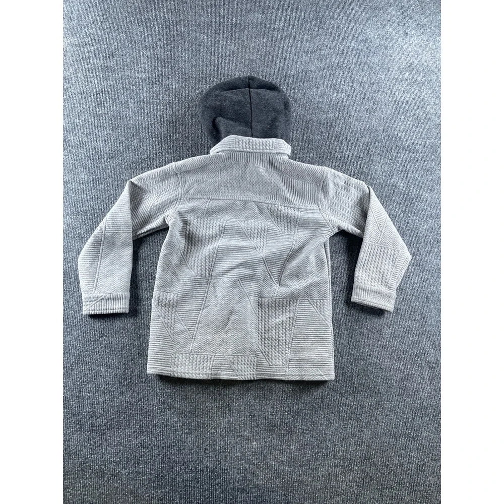 Tahari Boy Gray Quilted Hooded Shirt Jacket Shacket Size 7 Texture Button Up